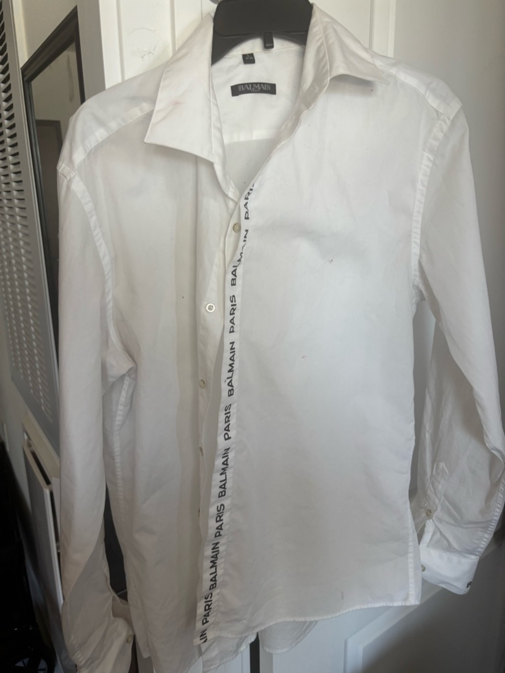 Balmain White Men's Dress Shirt with Branded Placket